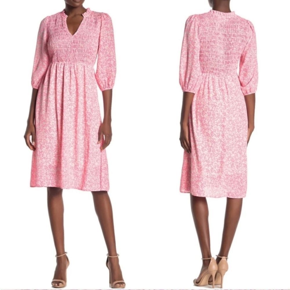 Superfoxx Smocked Midi Dress Floral Hot Pink Women’s Size Small